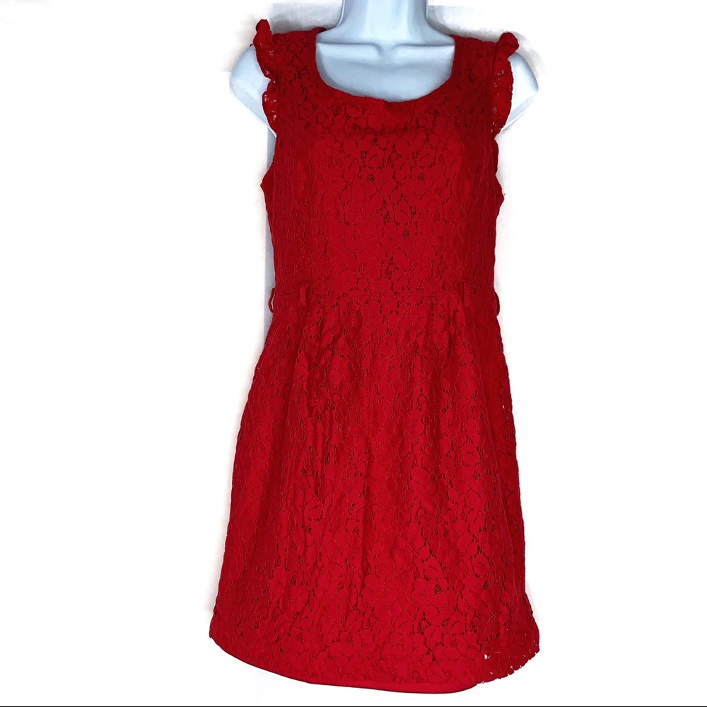 Forever 21 Lace Eyelet Floral Mini Dress Red
